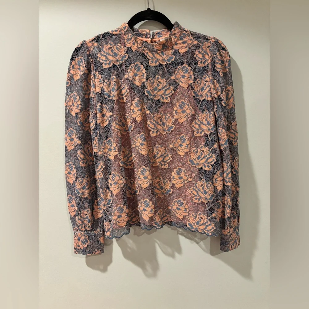 Elegant Lace Floral Top in Blue and Pink from LOFT - Picture 2 of 4